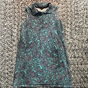 Lands' End Women’s Teal Floral Vacation Beach Nautical Collared Dress Size M